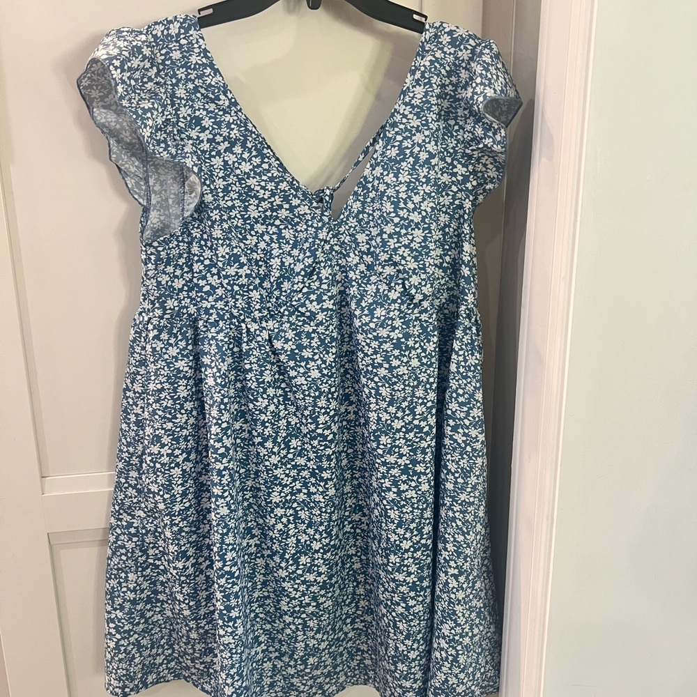 Blue and White Flutter Sleeve Sundress